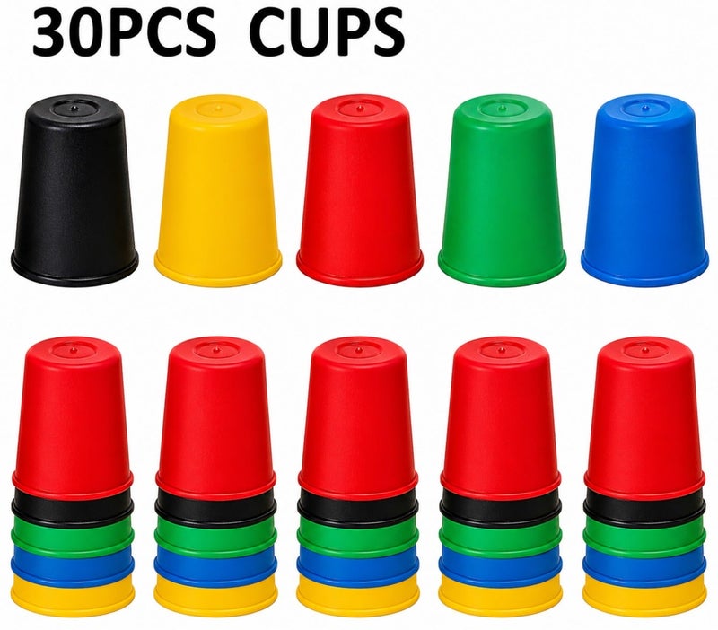 O2. لعبة ترتيب أكواب سريعة 30 قطعة متعددة الألوان، لعبة Quick Cups لمطابقة الألوان مع بطاقات تحدي وجرس، لعبة جماعية للحفلات والعائلة حتى 6 لاعبين للأطفال من عمر 4 سنوات - Image 3