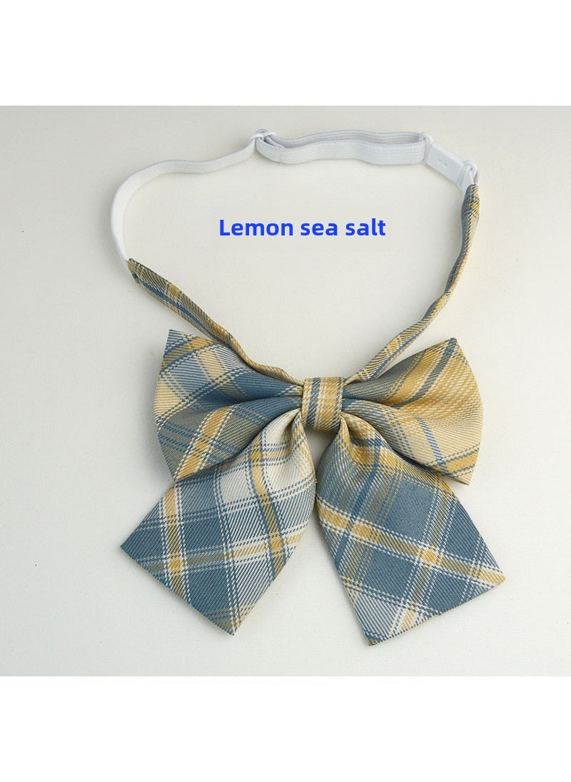 Preppy Style Cotton Black Bow Tie Checked Collar Accessory Lemon Sea Salt  - Image 1