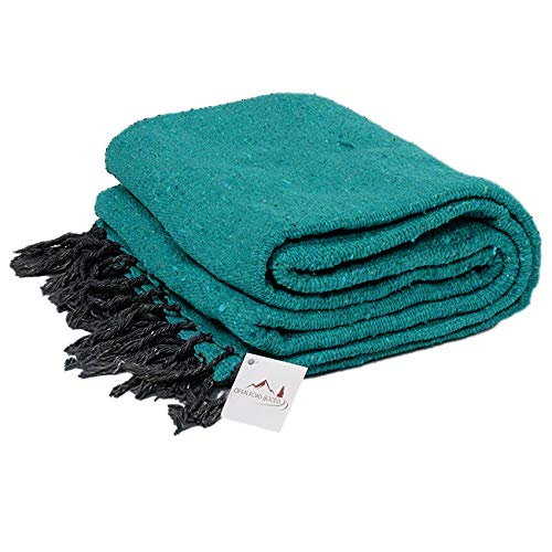 Open Road Goods Handmade Solid Color Yoga Blanket Thick Mexican Blanket or Throw Made for Yoga Turquoise Green