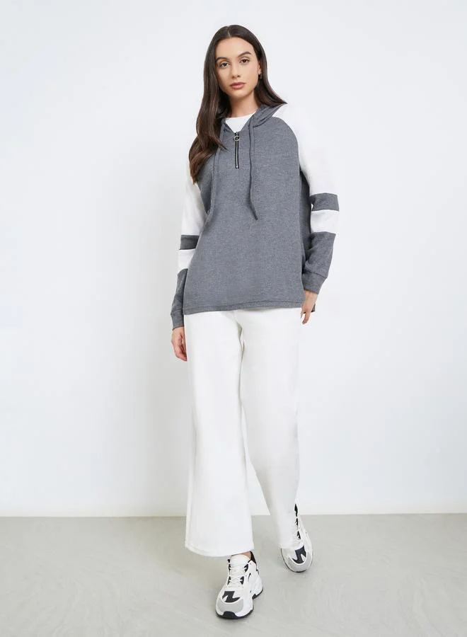 Take Two Grey Color Block Raglan Sleeve Hoodie
