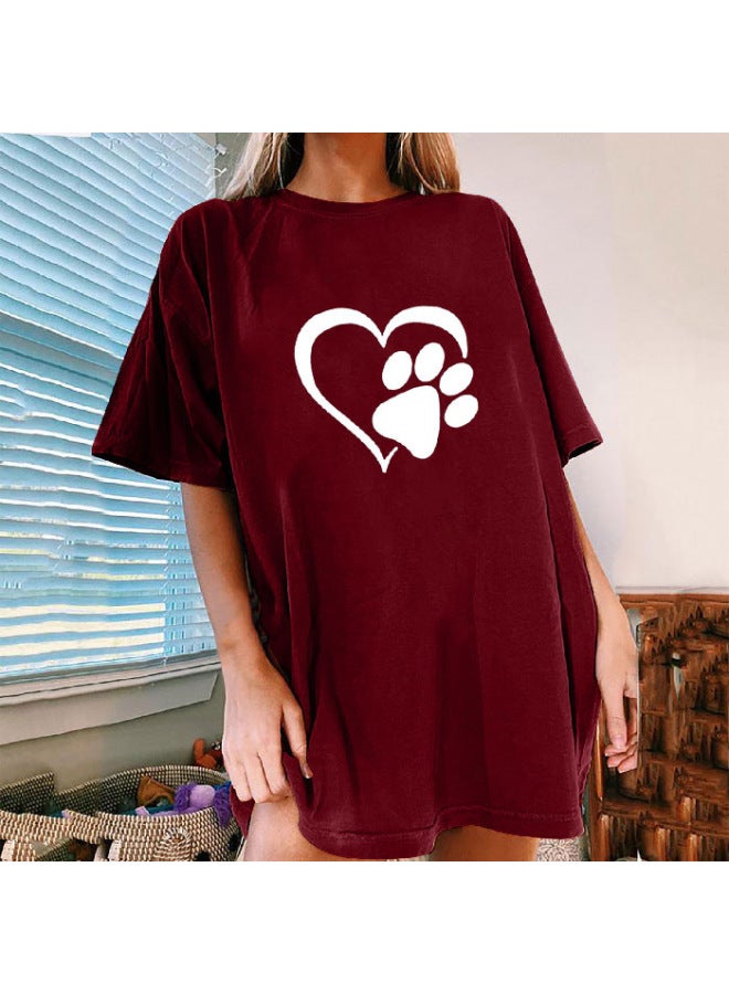 Spring And Summer New Print Round Neck Casual Short Sleeve Loose Fit Large Size - Image 1