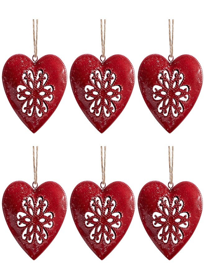 LFUTARI 6 Pcs Valentine's Day Metal Heart Ornament, Christmas Heart Shaped Metal Decoration, Vintage Red Hearts Wall Hanging Decor for Valentine's Day Christmas Tree Holiday Party Home Decoration - Image 1