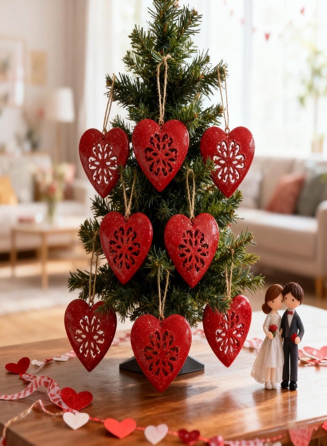 LFUTARI 6 Pcs Valentine's Day Metal Heart Ornament, Christmas Heart Shaped Metal Decoration, Vintage Red Hearts Wall Hanging Decor for Valentine's Day Christmas Tree Holiday Party Home Decoration - Image 4