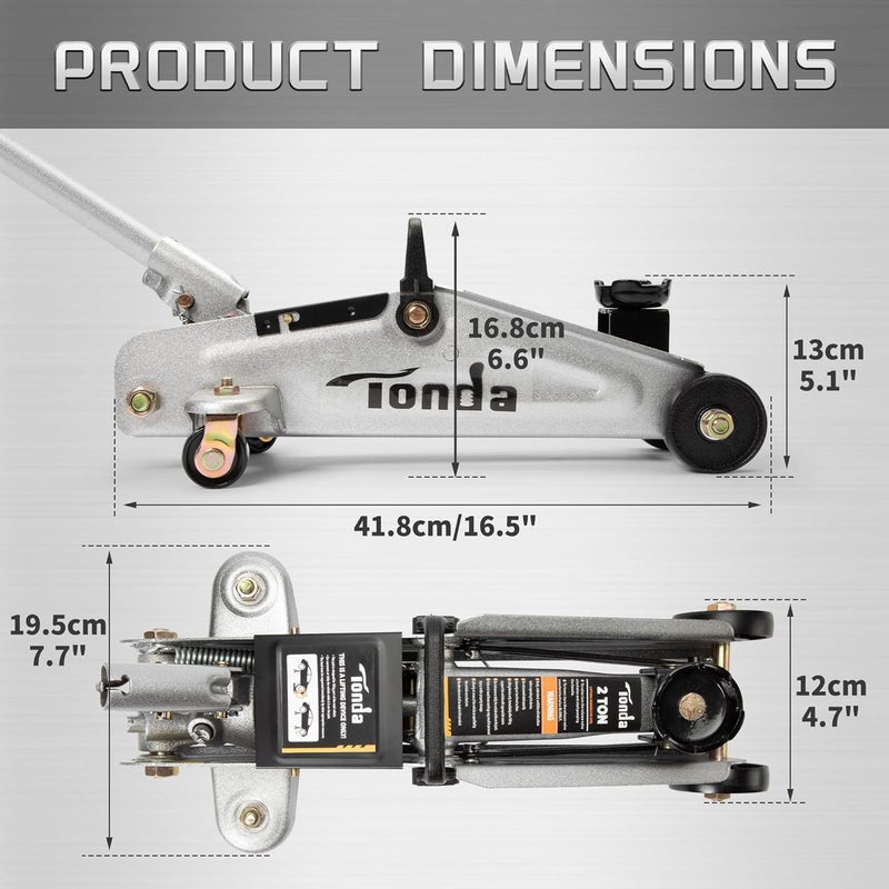 TONDA Floor Jack, Hydraulic Portable Car Lift Jack, 2 Ton (3,800 lb) Capacity, Silver - Image 2