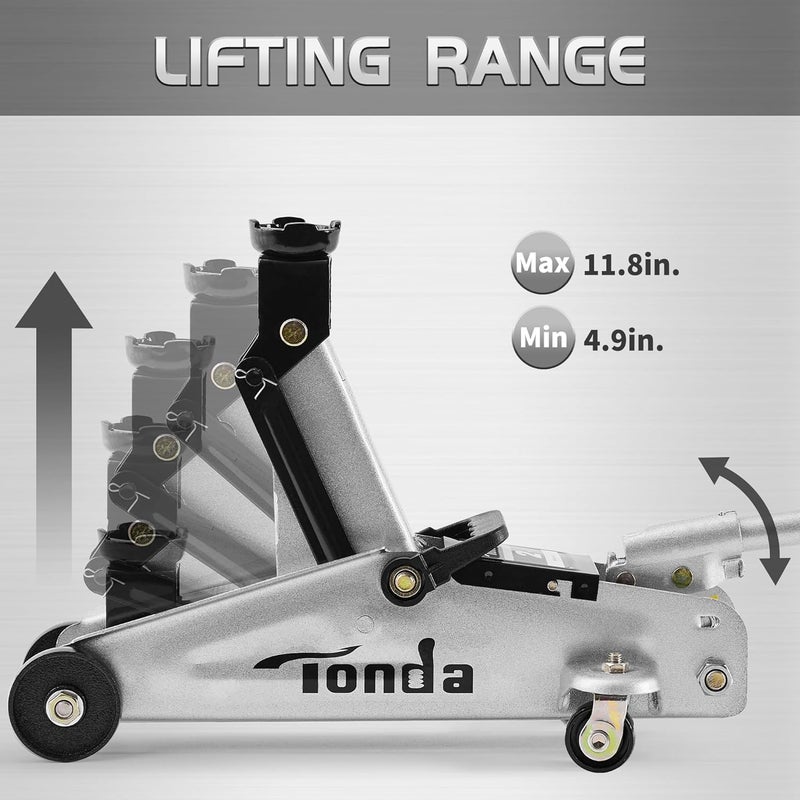 TONDA Floor Jack, Hydraulic Portable Car Lift Jack, 2 Ton (3,800 lb) Capacity, Silver - Image 3