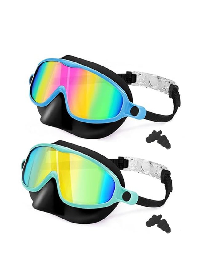 ZOXITY Kids Swim Goggles 2-Pack, Anti-Fog & UV Protection Wide View Diving Mask with Nose Cover, No-Leak Silicone Swimming Goggles for Boys Girls Ages 3-15 - Image 1
