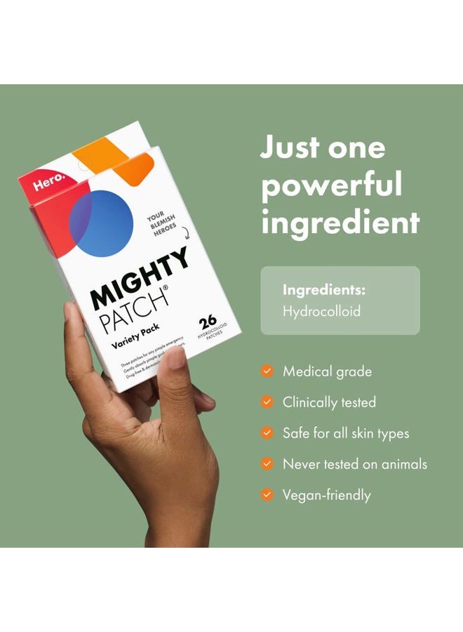 Mighty Patch ™ مجموعة متنوعة من هيرو كوزمتيكس - لاصقات حب الشباب الهيدروكولودية لتغطية البثور والعيوب، ملصقات موضعية للوجه والبشرة، العناية بالبشرة الكورية، 26 قطعة - Image 5