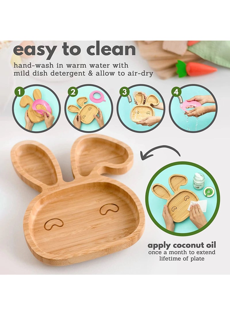 Baby Bamboo Feeding 3 Piece Set Made From Bamboo With Colored Silicone and Rabbit Shape