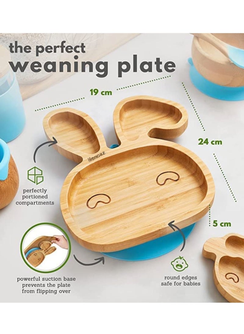 Baby Bamboo Feeding 3 Piece Set Made From Bamboo With Colored Silicone and Rabbit Shape