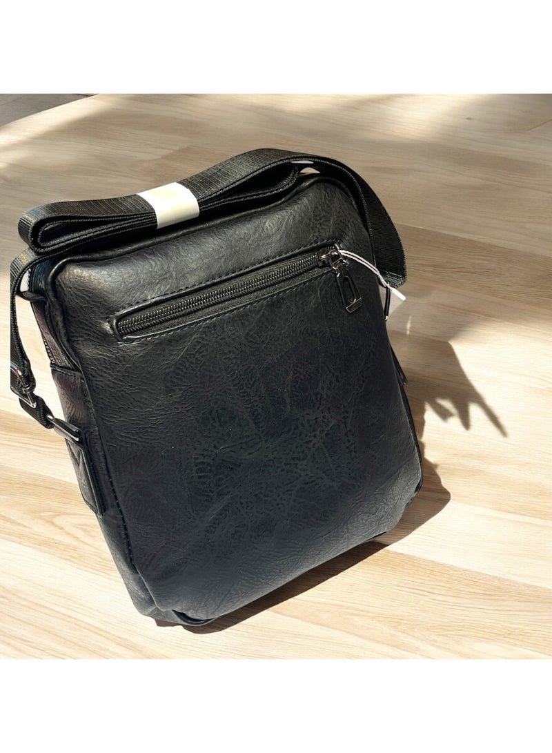 بولو حقيبة كروس من جلد البولي يوريثان عالية الجودة للرجال، باللون الأسود - Image 4