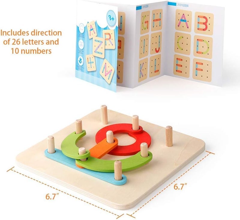 Coogam Wooden Letter Number Construction Puzzle Educational Stacking Blocks Toy Set Shape Color Sorter Pegboard Activity Board Sort Game for Kids Gift Preschool Learning STEM Toy - Image 5