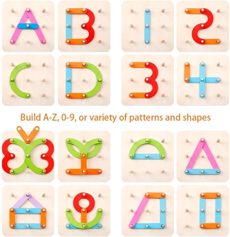 Coogam Wooden Letter Number Construction Puzzle Educational Stacking Blocks Toy Set Shape Color Sorter Pegboard Activity Board Sort Game for Kids Gift Preschool Learning STEM Toy - Image 2