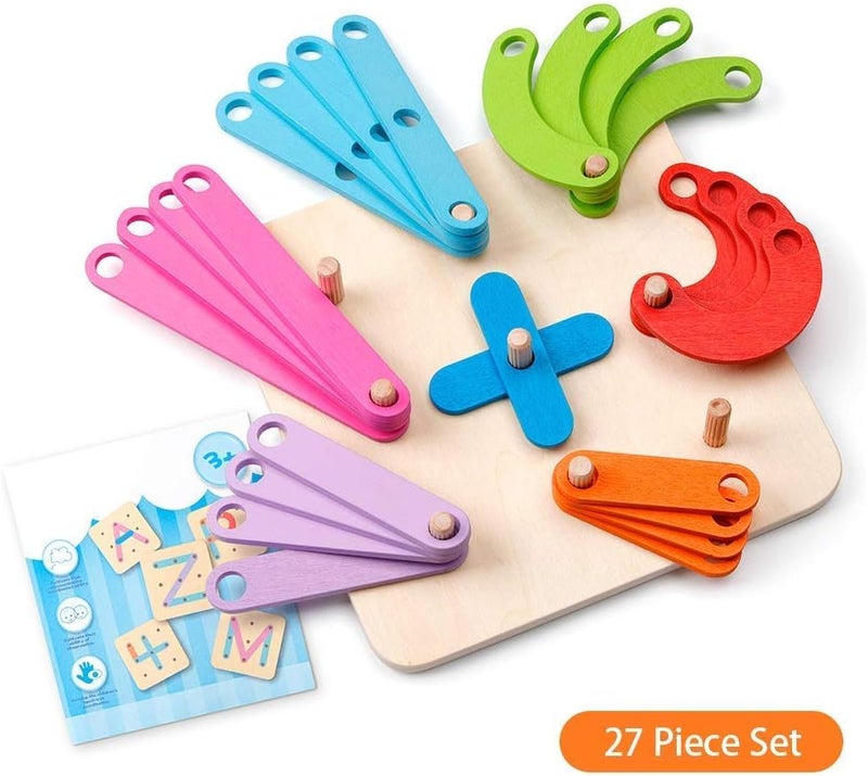 Coogam Wooden Letter Number Construction Puzzle Educational Stacking Blocks Toy Set Shape Color Sorter Pegboard Activity Board Sort Game for Kids Gift Preschool Learning STEM Toy - Image 4
