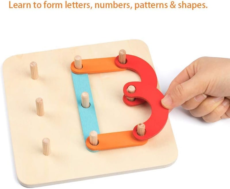 Coogam Wooden Letter Number Construction Puzzle Educational Stacking Blocks Toy Set Shape Color Sorter Pegboard Activity Board Sort Game for Kids Gift Preschool Learning STEM Toy - Image 3
