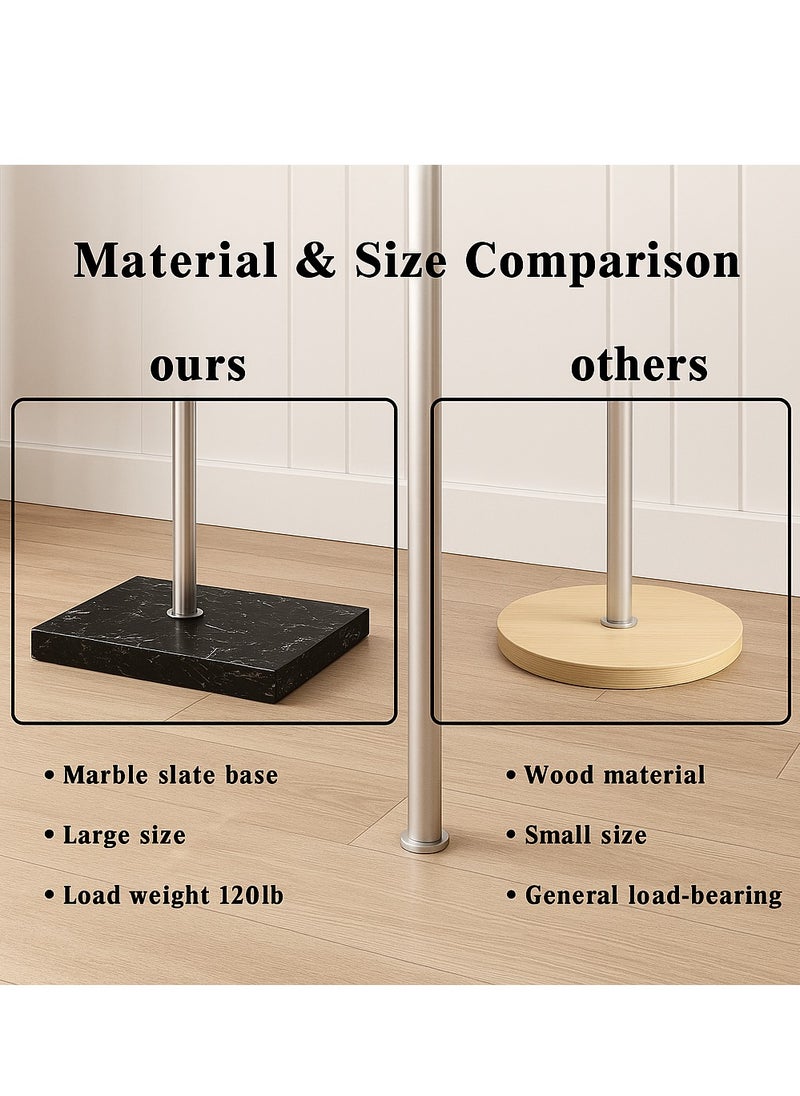 Y&D Metal L-Shape Coat Rack Freestanding with Heavy Stable Marble Base Sturdy Coat Rack Stand for Clothes/Bags/Hats Black Color Coat Rack Stand for Entryway Bedroom Office Narrow Place  - Image 4