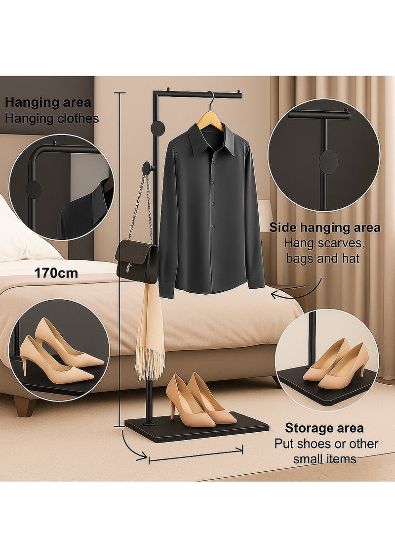 Y&D Metal L-Shape Coat Rack Freestanding with Heavy Stable Marble Base Sturdy Coat Rack Stand for Clothes/Bags/Hats Black Color Coat Rack Stand for Entryway Bedroom Office Narrow Place  - Image 3