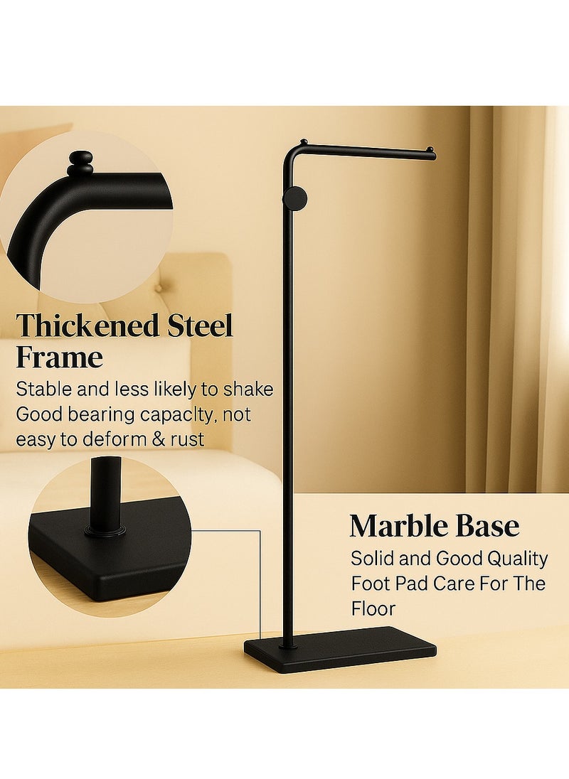 Y&D Metal L-Shape Coat Rack Freestanding with Heavy Stable Marble Base Sturdy Coat Rack Stand for Clothes/Bags/Hats Black Color Coat Rack Stand for Entryway Bedroom Office Narrow Place  - Image 2
