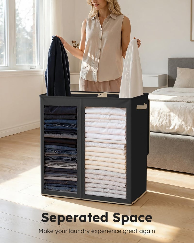 SOLEDI Large Double Laundry Hamper with Lid, Collapsible Clothes Hamper 2 section with Removable Bags, Space-Saving Laundry Basket for Bedroom, Dorm, College - Image 5