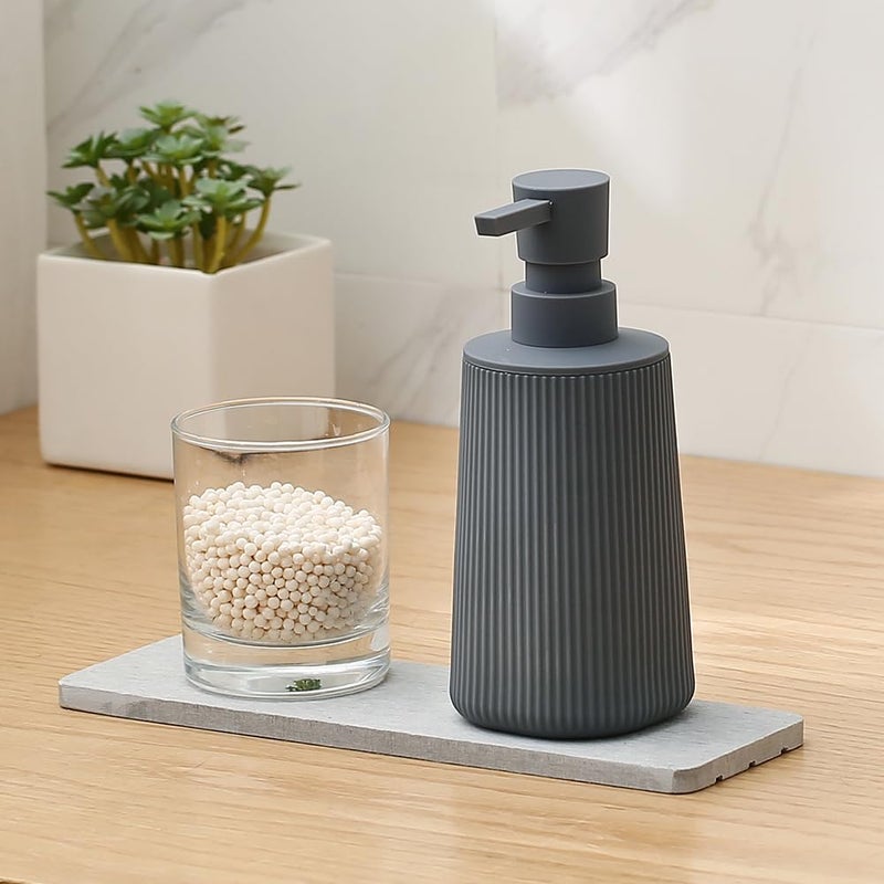 YAUKPH Small Soap Dispenser for Bathroom and Kitchen, Modern Farmhouse Striped Style Plastic Hand Soap Dish Soap Dispenser with Pump Matte Gray - Image 2