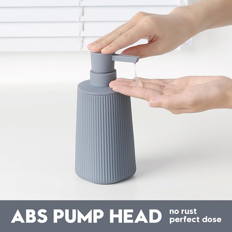 YAUKPH Small Soap Dispenser for Bathroom and Kitchen, Modern Farmhouse Striped Style Plastic Hand Soap Dish Soap Dispenser with Pump Matte Gray - Image 3