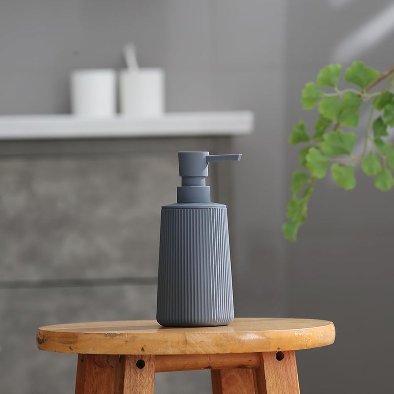YAUKPH Small Soap Dispenser for Bathroom and Kitchen, Modern Farmhouse Striped Style Plastic Hand Soap Dish Soap Dispenser with Pump Matte Gray - Image 4