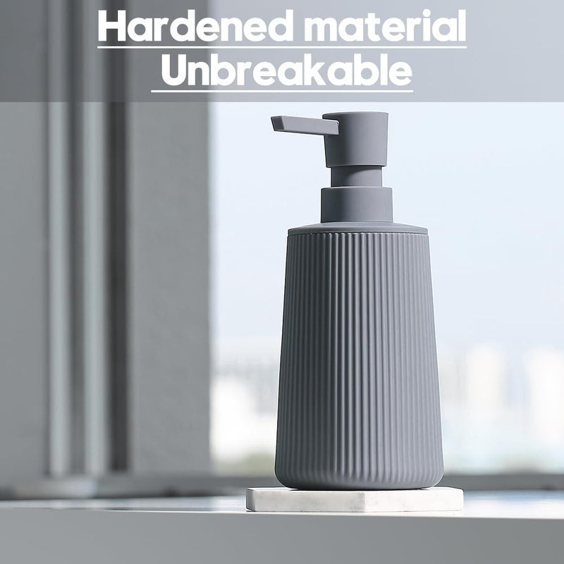 YAUKPH Small Soap Dispenser for Bathroom and Kitchen, Modern Farmhouse Striped Style Plastic Hand Soap Dish Soap Dispenser with Pump Matte Gray - Image 5
