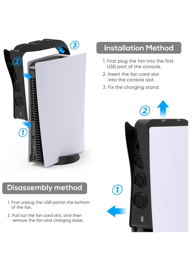 Loquat Cooling Fan and Controller Charger for PS5 DualSense, 2.5H Fast 2 in 1 Charging Station, and Cooling System Accessories for Playstation 5 Disc and Digital Edition - Image 4