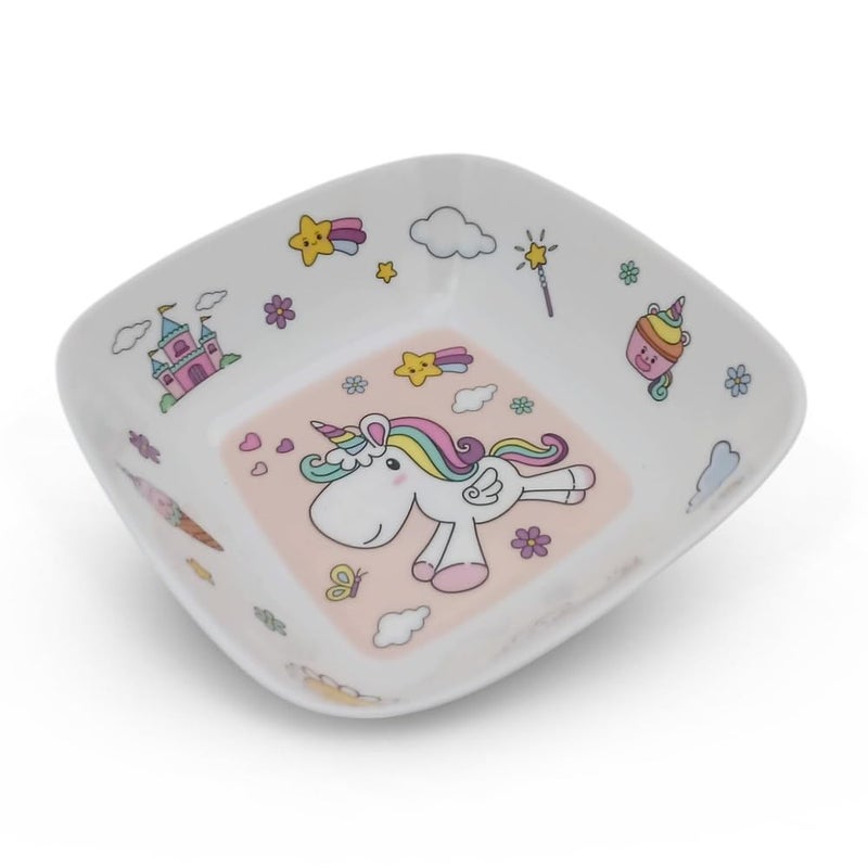 Superware Melamine Kids Snack Plate and Bowl Set of 2 with Adorable Unicorn Design Durable Child Friendly Tableware for Toddlers - Image 1