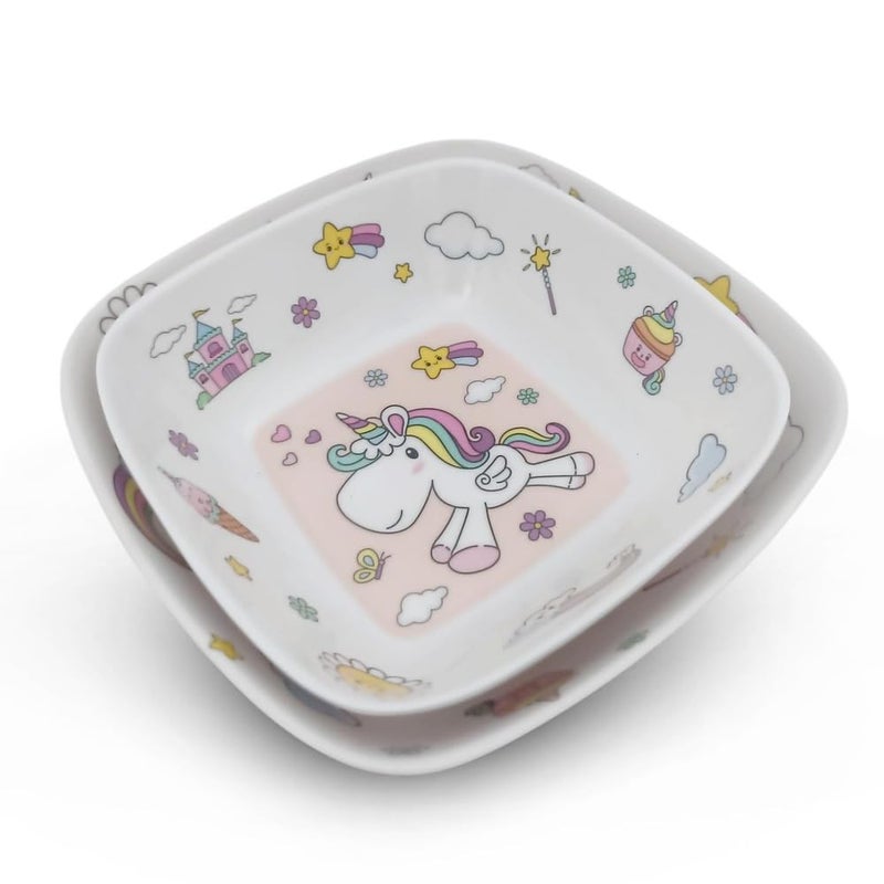 Superware Melamine Kids Snack Plate and Bowl Set of 2 with Adorable Unicorn Design Durable Child Friendly Tableware for Toddlers - Image 2