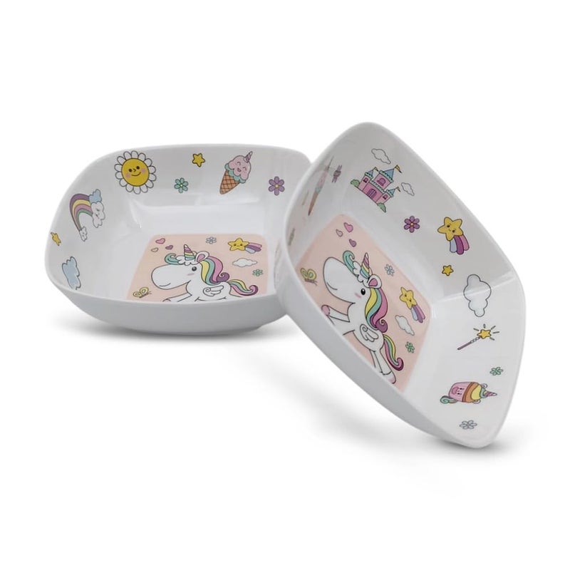 Superware Melamine Kids Snack Plate and Bowl Set of 2 with Adorable Unicorn Design Durable Child Friendly Tableware for Toddlers - Image 3