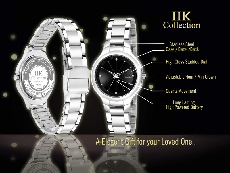 IIK COLLECTION Analogue Black Dial Silver Bracelet Girl's & Women's Wrist Watch (Iik-3034W, Stainless Steel) - Image 2