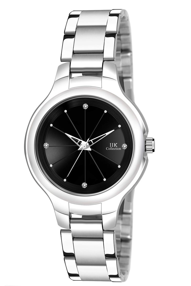 IIK COLLECTION Analogue Black Dial Silver Bracelet Girl's & Women's Wrist Watch (Iik-3034W, Stainless Steel) - Image 1