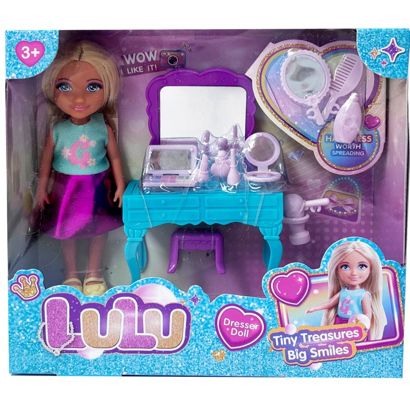 Lulu Doll with Dresser – 5 Inch Doll Dressing Table Series with Skincare Set, Table & Chair | Girls Toys 3+ - Image 1