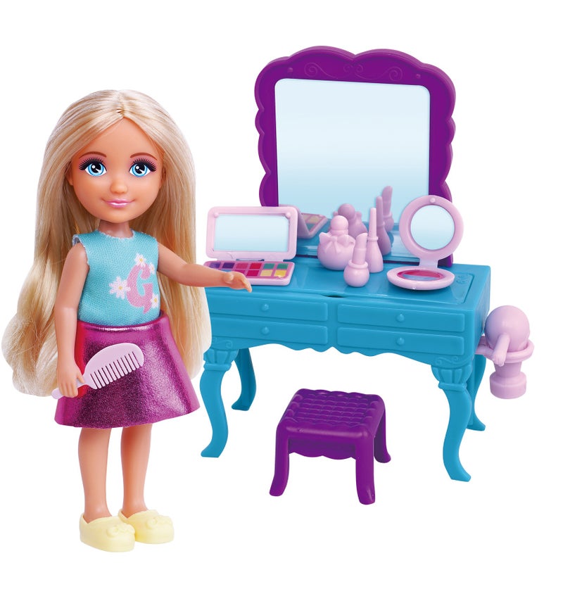 Lulu Doll with Dresser – 5 Inch Doll Dressing Table Series with Skincare Set, Table & Chair | Girls Toys 3+ - Image 2