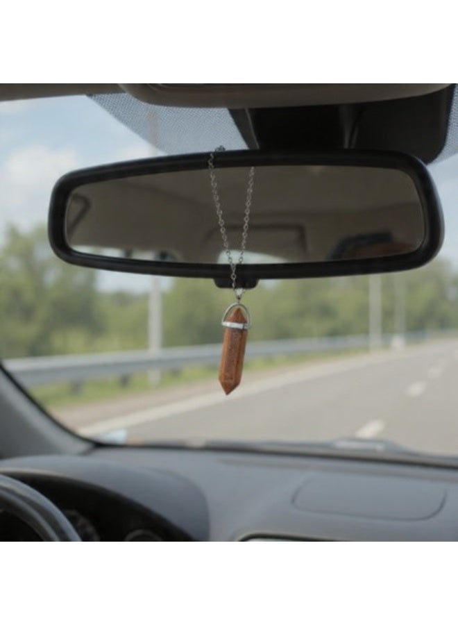 Natural Sun stone crystal Car Mirror Hanger, Decorative Pendant with Cord, Rearview Mirror Accessory - Image 1