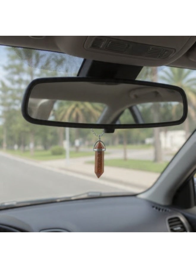 Natural Sun stone crystal Car Mirror Hanger, Decorative Pendant with Cord, Rearview Mirror Accessory - Image 2