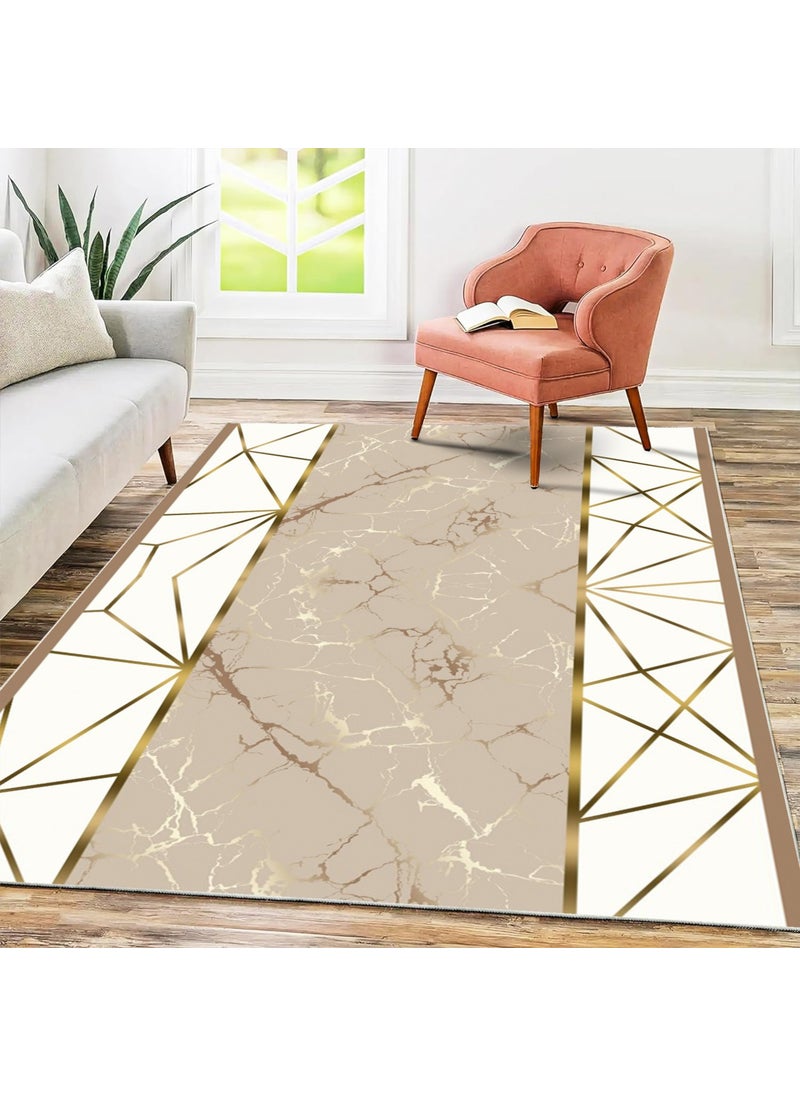 Faiend - Cutting Carpet Machine Washable Non-Slip Base Stain Resistant Kitchen Carpet Living Room Floor Mat Gold-Beige - Image 1