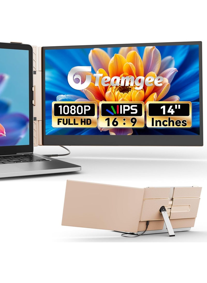 Teamgee 14" Laptop Screen Extender – Ultra-Lightweight Aluminum in Rose Gold, FHD IPS Display, Upgraded Stable Stand, USB-C Plug & Play - Image 1