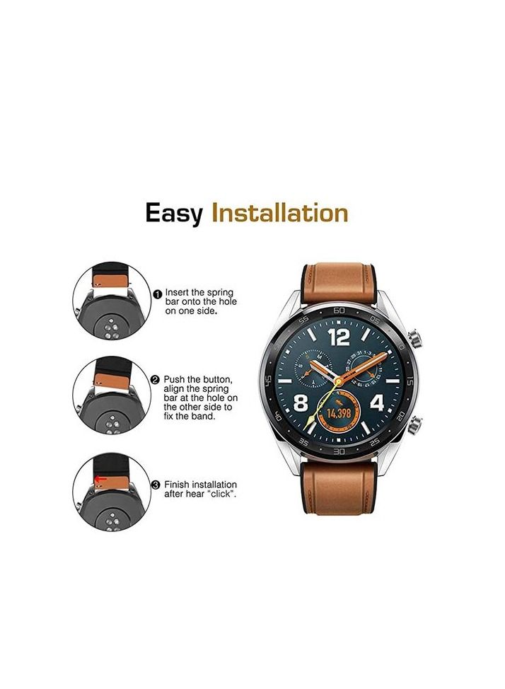 22mm Silicone Leather Replacement Strap Watchband For Samsung Watch 3 45MM - Galaxy Watch 46MM Gear S3 -Camel Silver Buckle - Image 3