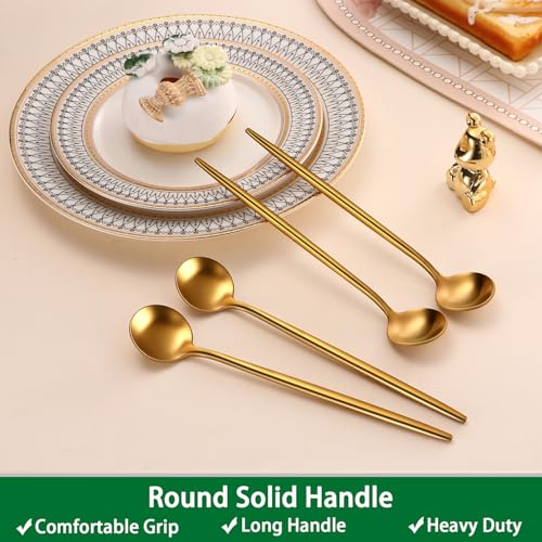 DEHOV Satin Gold 6.7 Inches Coffee Spoon,4 Pieces Stainless Steel 18/10 Tea Spoons Set,Solid Round Handle Coffee Stirring Spoon,Durable Dishwasher Safe Long Handle Ice Cream Spoons,Teaspoon - Image 5