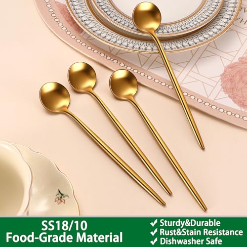 DEHOV Satin Gold 6.7 Inches Coffee Spoon,4 Pieces Stainless Steel 18/10 Tea Spoons Set,Solid Round Handle Coffee Stirring Spoon,Durable Dishwasher Safe Long Handle Ice Cream Spoons,Teaspoon - Image 3