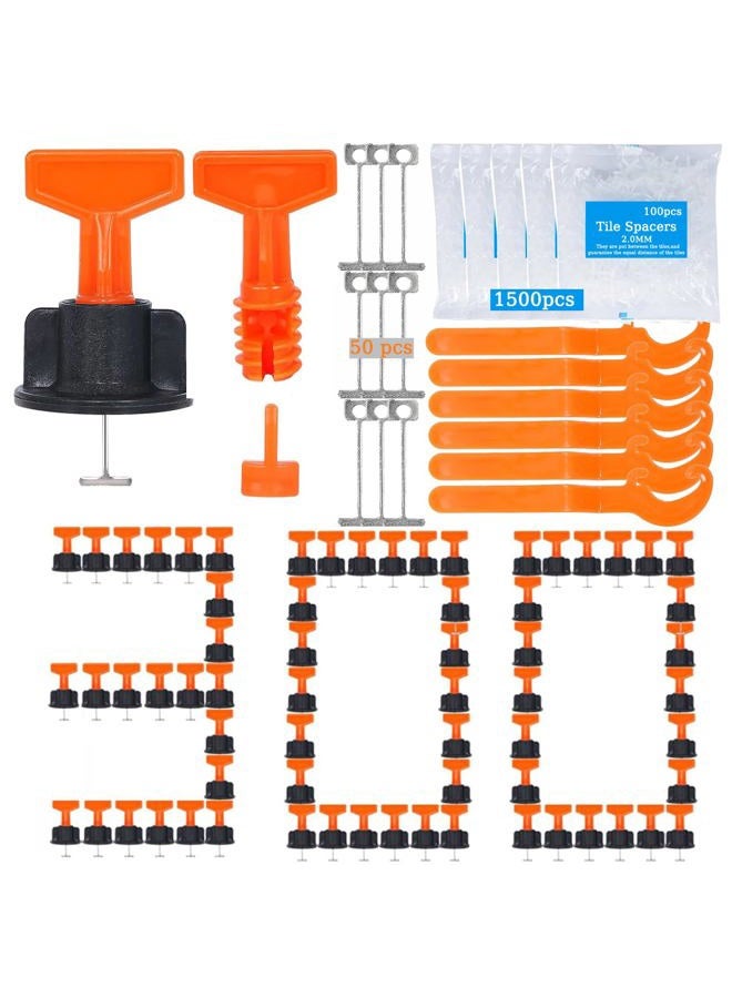 TEANTECH Upgrade Tile Leveling System Kit,300pcs Reusable 1/16" Tile Leveler Spacers+1500pcs Cross-shaped Tile Spacers+6pcs Wrench+1pack 1/16" Replaceable Spare Steel T-Pin,Tools for Wall Floor Tile Adjustment - Image 1
