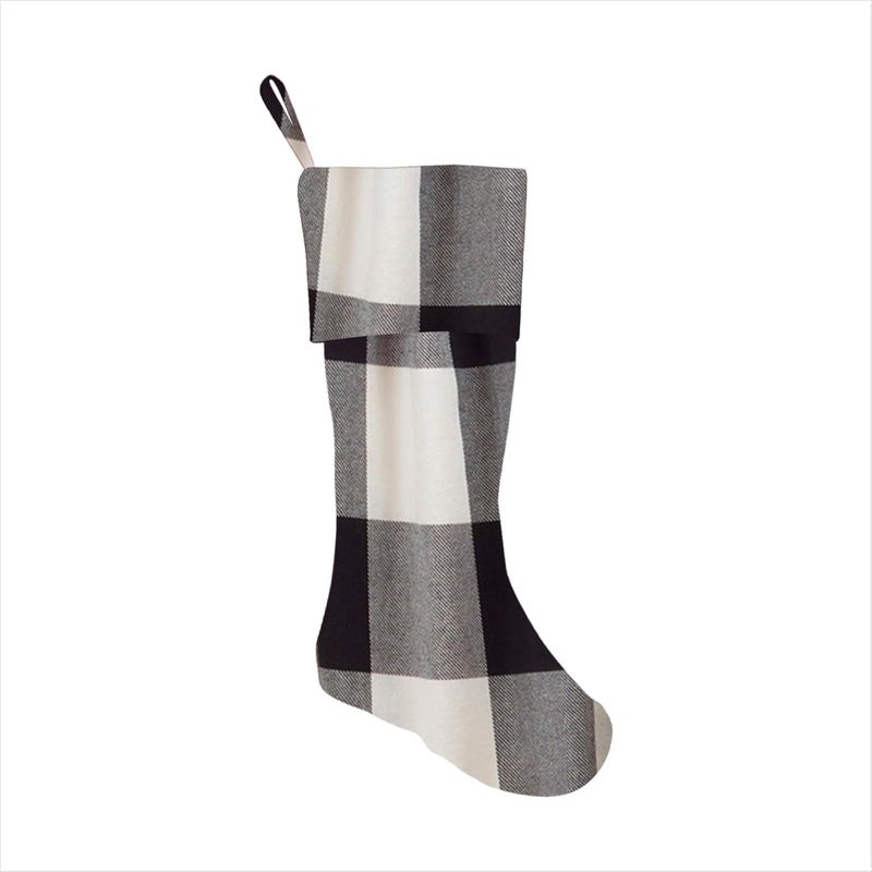 SARO LIFESTYLE Birmingham Collection Buffalo Plaid Design Cotton Christmas Stocking 13 x 19 Black - Image 1