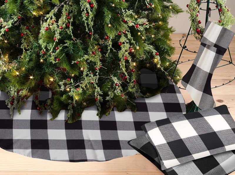 SARO LIFESTYLE Birmingham Collection Buffalo Plaid Design Cotton Christmas Stocking 13 x 19 Black - Image 2