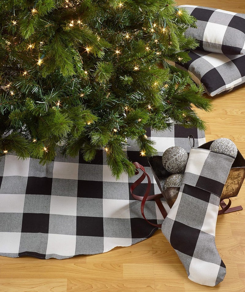 SARO LIFESTYLE Birmingham Collection Buffalo Plaid Design Cotton Christmas Stocking 13 x 19 Black - Image 3