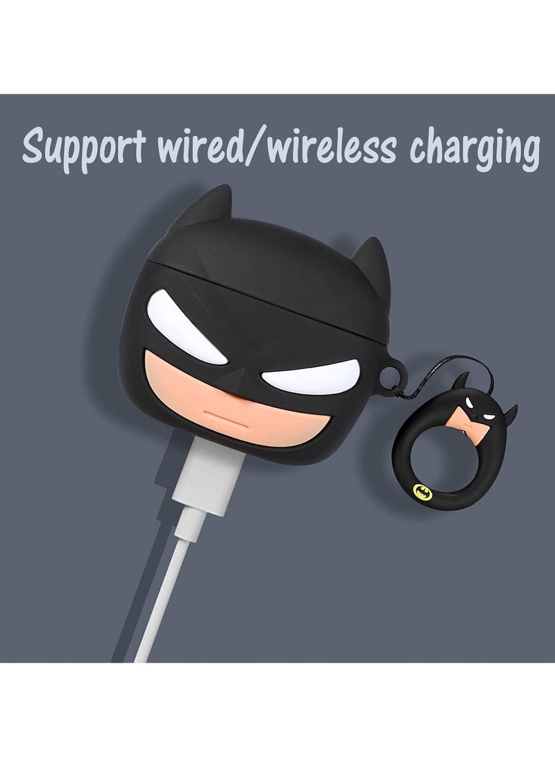 عام حقيبة لسماعات Airpods Pro الجيل الثاني/الجيل الأول مع سلسلة مفاتيح، حقيبة سيليكون واقية بتصميم كرتوني لجهاز Airpods Pro (2023/2022/2019) حقيبة هاتف مغلقة للنساء والرجال، تصميم باتمان الأسود - Image 3
