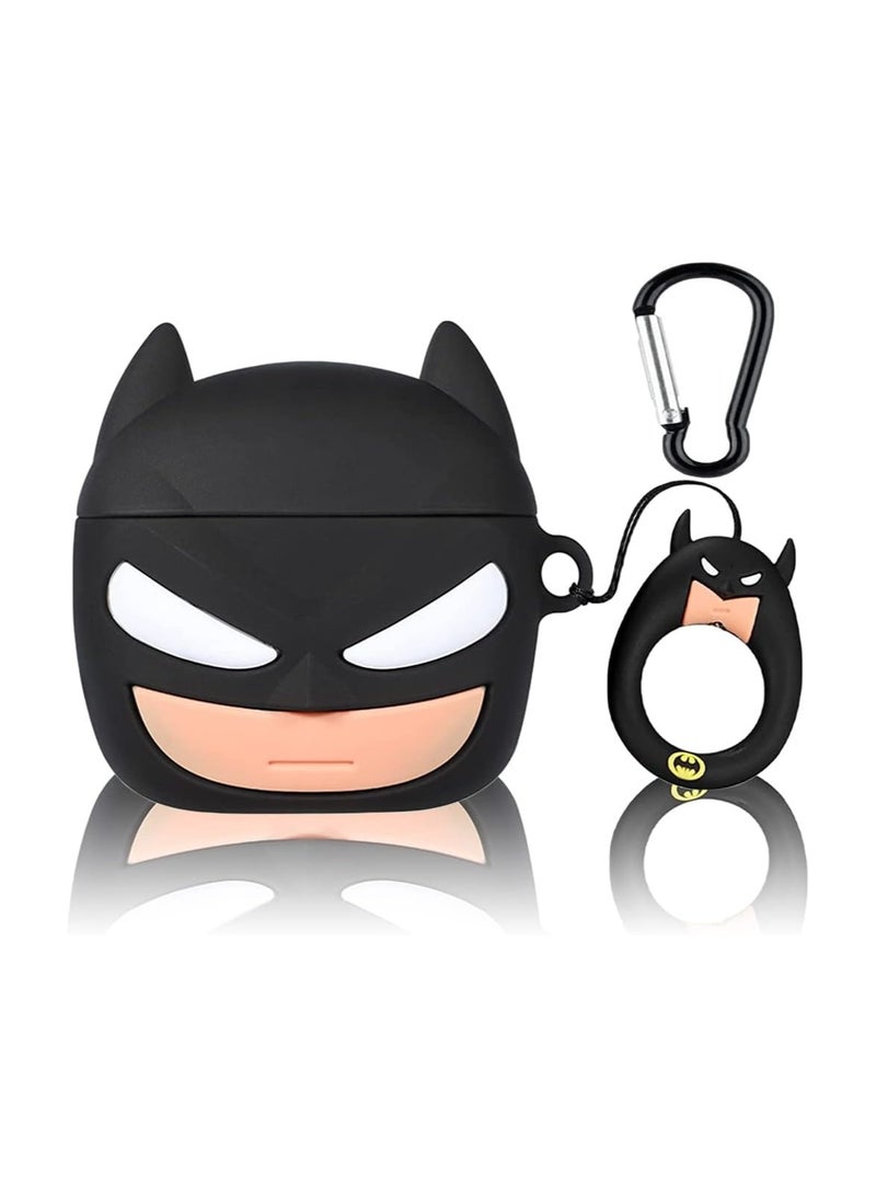 عام حقيبة لسماعات Airpods Pro الجيل الثاني/الجيل الأول مع سلسلة مفاتيح، حقيبة سيليكون واقية بتصميم كرتوني لجهاز Airpods Pro (2023/2022/2019) حقيبة هاتف مغلقة للنساء والرجال، تصميم باتمان الأسود - Image 1