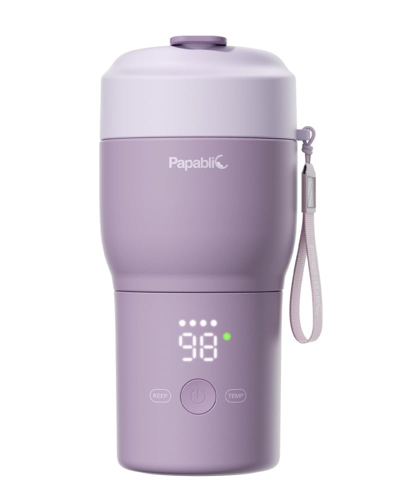 Papablic Portable Bottle Warmer Pro for Travel – Fast Heating, Built-in Sterilizer, 30W Fast Charge, 5-Temp Control, Easy-Clean Wide Mouth, Baby Milk Warmer for Breastmilk & Formula, Lilac Purple - Image 1