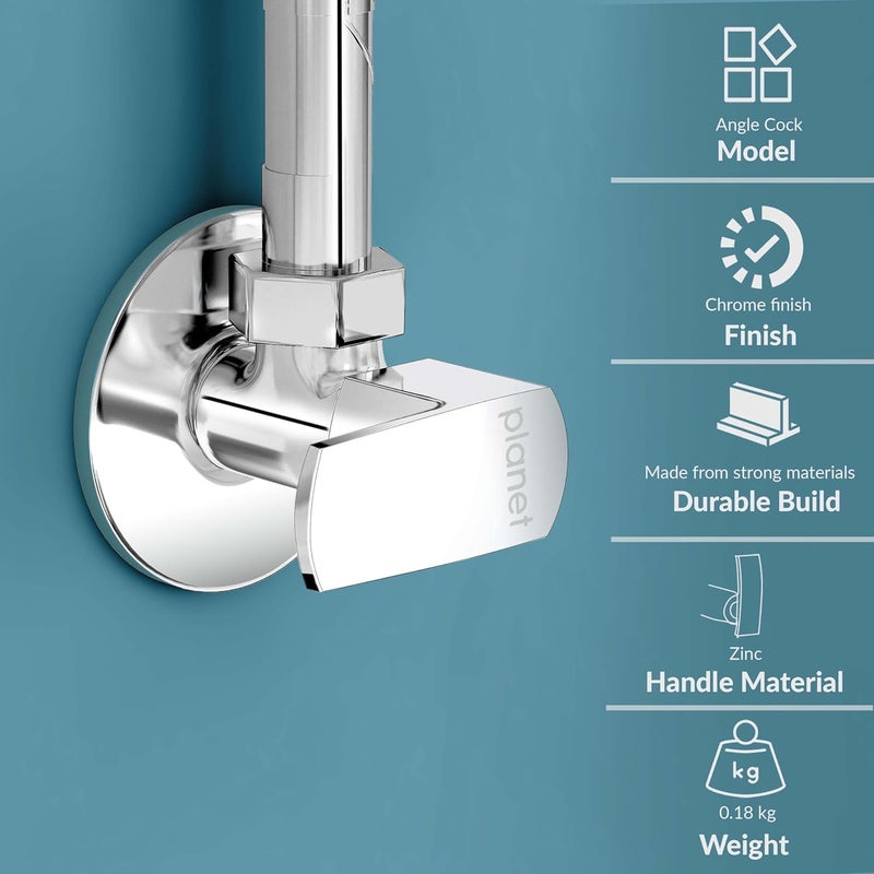 Planet Single Lever Angle Cock for BathroomValve for BathroomStop CockSingle Way Cock with Teflon TapGeyser Tap Pack of 1 SagaChrome - Image 2