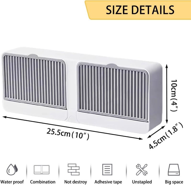 HIYON صندوق صابون HIYON بدون حفر مع غطاء مثبت على الحائط بشبكتين مزدوجتين - صندوق صابون جديد (بلاستيك، أبيض) - Image 2